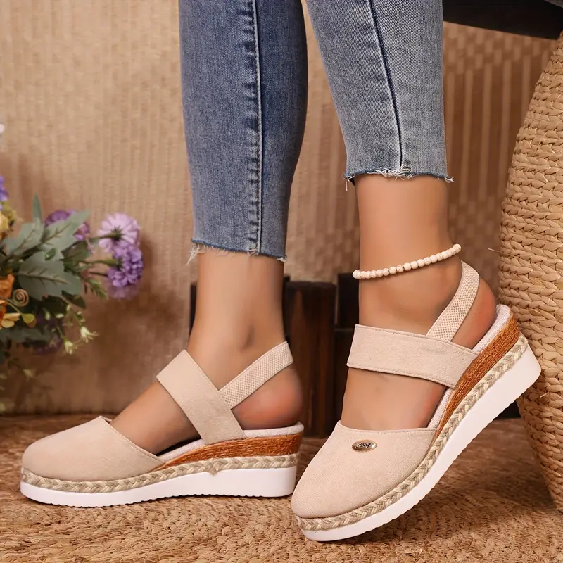 Spring Sale 45%π Women's Closed Toe Espadrille Wedge Sandals β Platform with Elastic Slingback