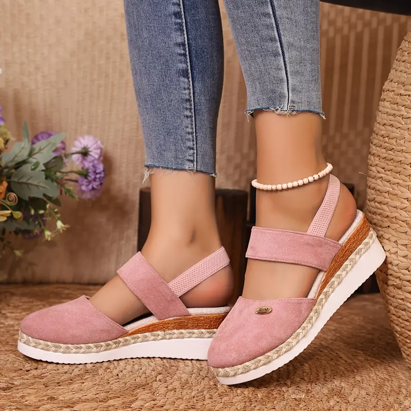 Spring Sale 45%π Women's Closed Toe Espadrille Wedge Sandals β Platform with Elastic Slingback