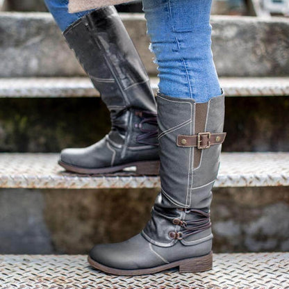 🎁Last Day 50% Off❤️ Women’s Vintage Leather Zipper High-top Wide Calf Boots