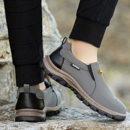 Men's Outdoor Breathable Genuine Leather Shoes Non-slip Slip-On Shoes Arch Support Orthopedic Shoes