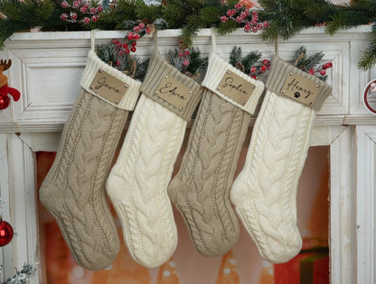 Personalized Family Christmas Stocking Monogram Stockings, Knitted Stocking with Name