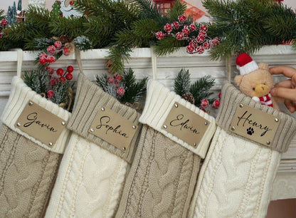 Personalized Family Christmas Stocking Monogram Stockings, Knitted Stocking with Name