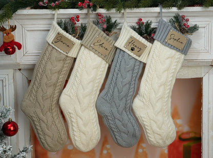 Personalized Family Christmas Stocking Monogram Stockings, Knitted Stocking with Name