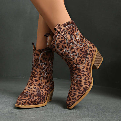 Harper™ Women Embroidered Pointed Toe Boots, Retro Slip on Western Cowboy Boots