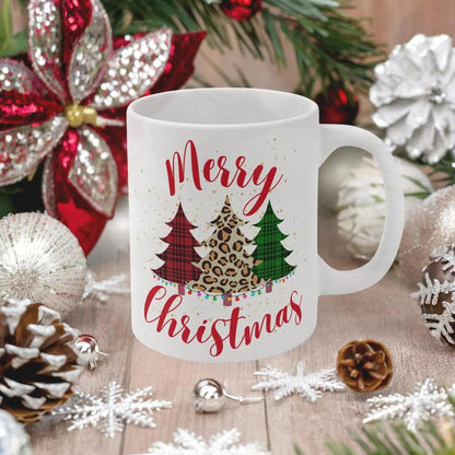 Merry Christmas Mug - Christmas Tree Design for Coffee Lovers - Perfect Winter Gift for Family - 11oz & 15oz Options.