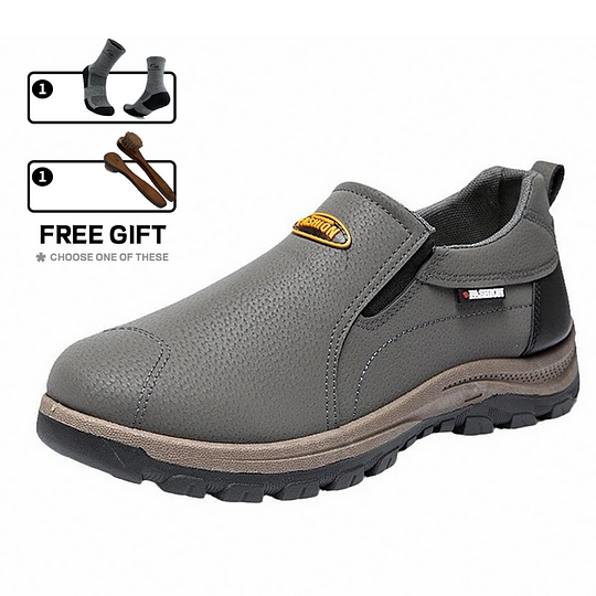 Men's Outdoor Breathable Genuine Leather Shoes Non-slip Slip-On Shoes Arch Support Orthopedic Shoes