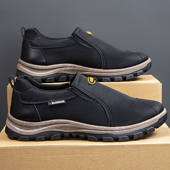 Men's Outdoor Breathable Genuine Leather Shoes Non-slip Slip-On Shoes Arch Support Orthopedic Shoes