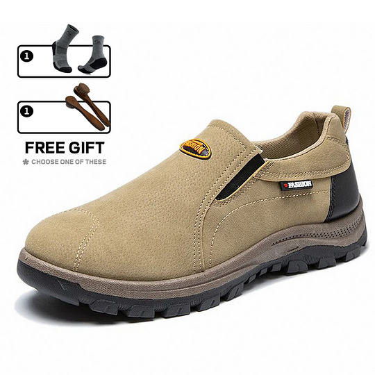 Men's Outdoor Breathable Genuine Leather Shoes Non-slip Slip-On Shoes Arch Support Orthopedic Shoes