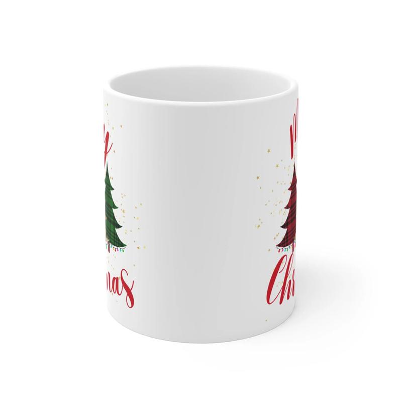 Merry Christmas Mug - Christmas Tree Design for Coffee Lovers - Perfect Winter Gift for Family - 11oz & 15oz Options.