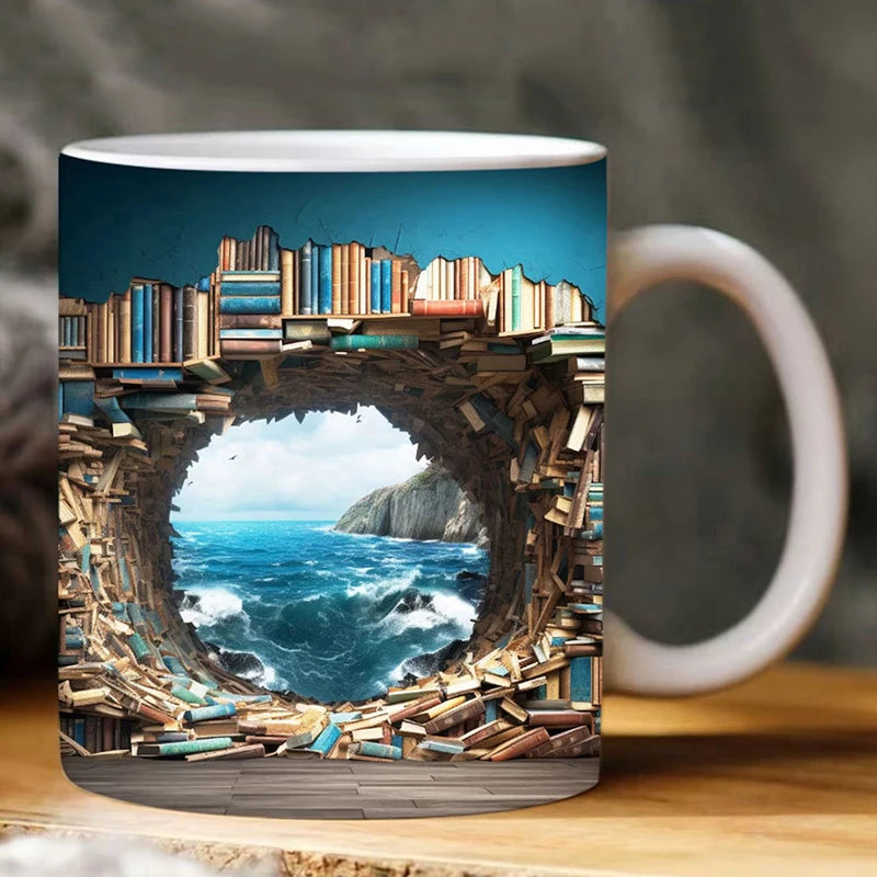 350ml 3D Effect Ceramic Bookshelf Mug Cups Creative Space Design Library Mug Coffee Milk Cup Drinkware Festival Party Gifts