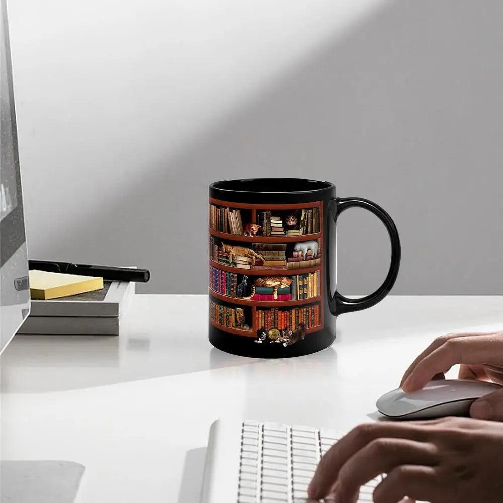 3D Bookshelf Mug Library Bookshelf Cup Bookshelf Cat Design Book Mug Book Club Cup Novelty Coffee Mug Motivational Quote