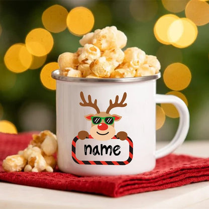 Personlized Deer Sibling Matching Mug Christmas Enamel Cups Custom Name Cocoa Chocolate Drink Jiuce Handle Mugs Gifts for Child