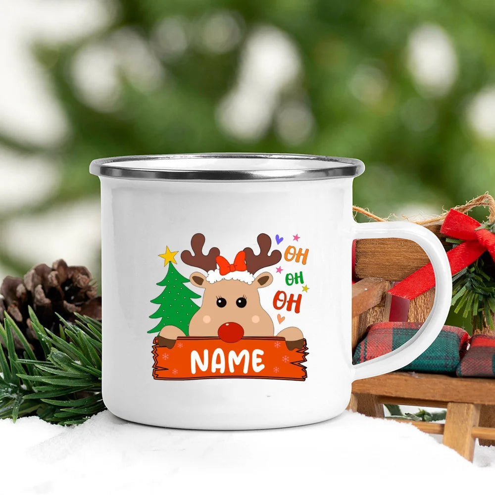 Personalized Christmas Mug Custom Name Holiday Mugs Deer Santa Hat Printed Coffee Cup Kids Xmas Party Favors Gift Hot Cocoa Cups