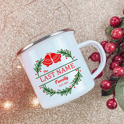 Personalized Custom Name Wreath Enamel Mug Christmas Family Party Coffee Wine Mug Xmas Decor Hot Cocoa Juice Cup Christmas Gifts