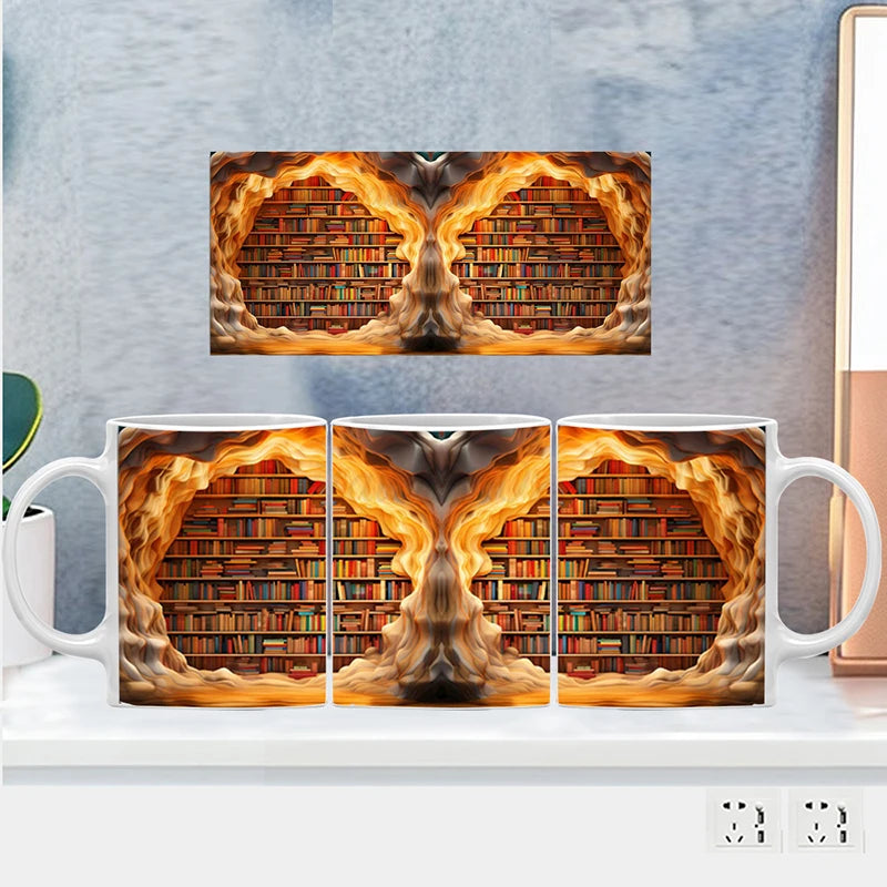 3D Bookshelf Ceramic Mug Creative Space Design Library Shelf Cup Tea Milk Coffee Cups Best Gift for Book Lovers