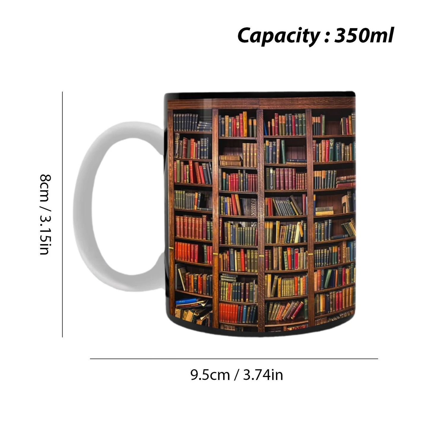 3D Bookshelf Library Ceramic Coffee Mugs (12oz/350ml)