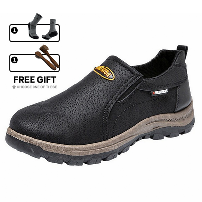 Men's Outdoor Breathable Genuine Leather Shoes Non-slip Slip-On Shoes Arch Support Orthopedic Shoes